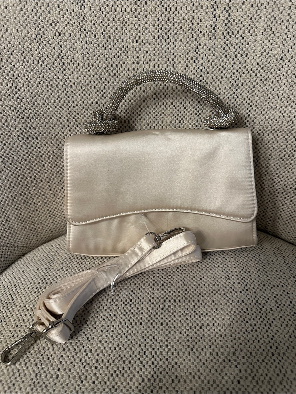 Primark Cream Satin Evening Clutch with Crystal Mesh Handle